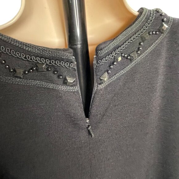 Vintage Liz Claiborne Black Beaded Sweater Dress Size Med u  Knee Length Modest - Picture 11 of 14